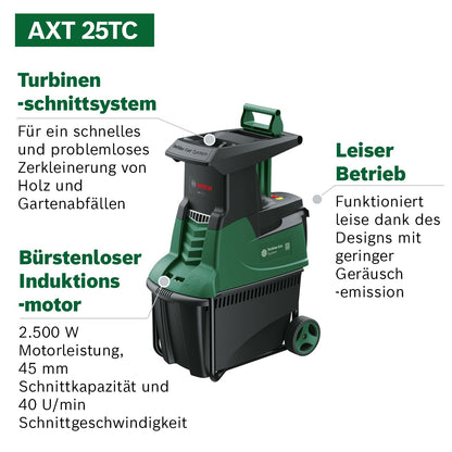 Bosch Turbinenhäcksler AXT 25 TC (2.500 W; geeignet für Holz und harte Gartenabfälle; inklusive Gartenhandschuhe; integrierte Fangbox 53 l; in Karton) – Amazon Edition