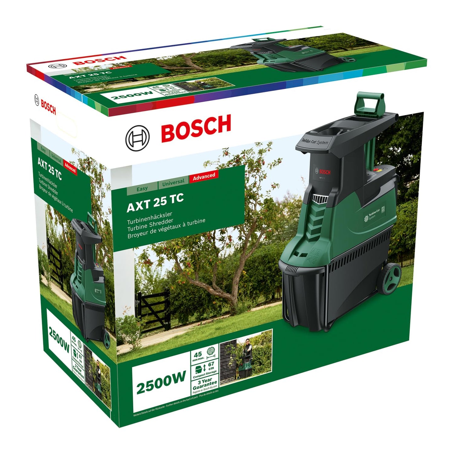 Bosch Turbinenhäcksler AXT 25 TC (2.500 W; geeignet für Holz und harte Gartenabfälle; integrierte Fangbox 53 l; in Karton)