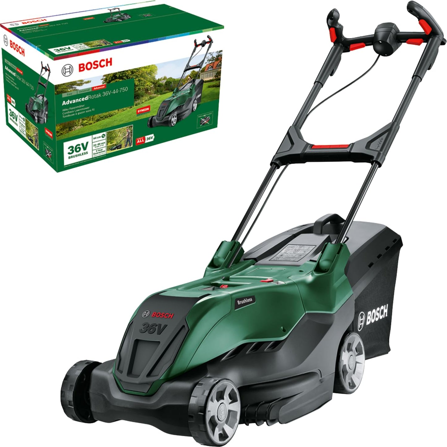 Bosch leistungsstarker Akku-Rasenmäher AdvancedRotak 36V-44-750 (zum Rasenmähen; 36-Volt-System; Schnittbreite: 44 cm; ohne Akku)