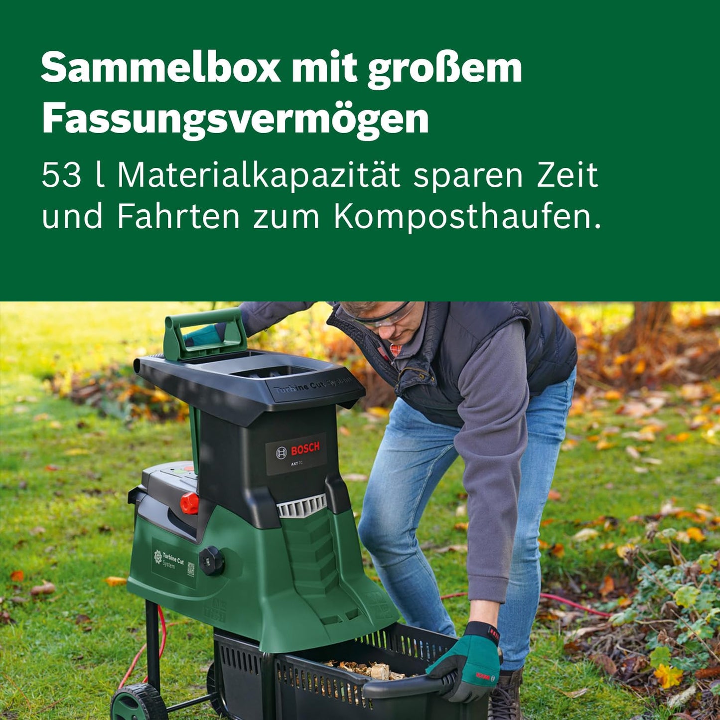 Bosch Turbinenhäcksler AXT 25 TC (2.500 W; geeignet für Holz und harte Gartenabfälle; inklusive Gartenhandschuhe; integrierte Fangbox 53 l; in Karton) – Amazon Edition