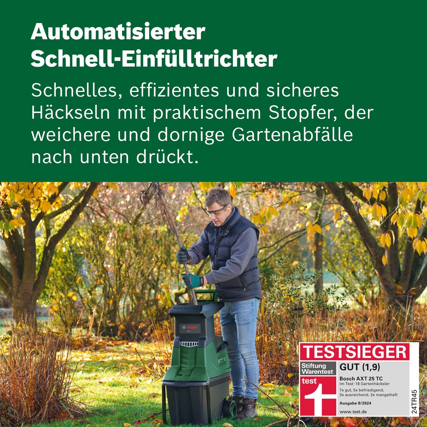 Bosch Turbinenhäcksler AXT 25 TC (2.500 W; geeignet für Holz und harte Gartenabfälle; integrierte Fangbox 53 l; in Karton)